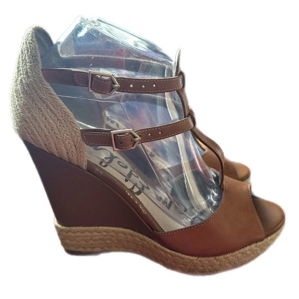 Sam Edelman Women's Brown Leather‎ Espadrille Wedge Sandals Size 7.5